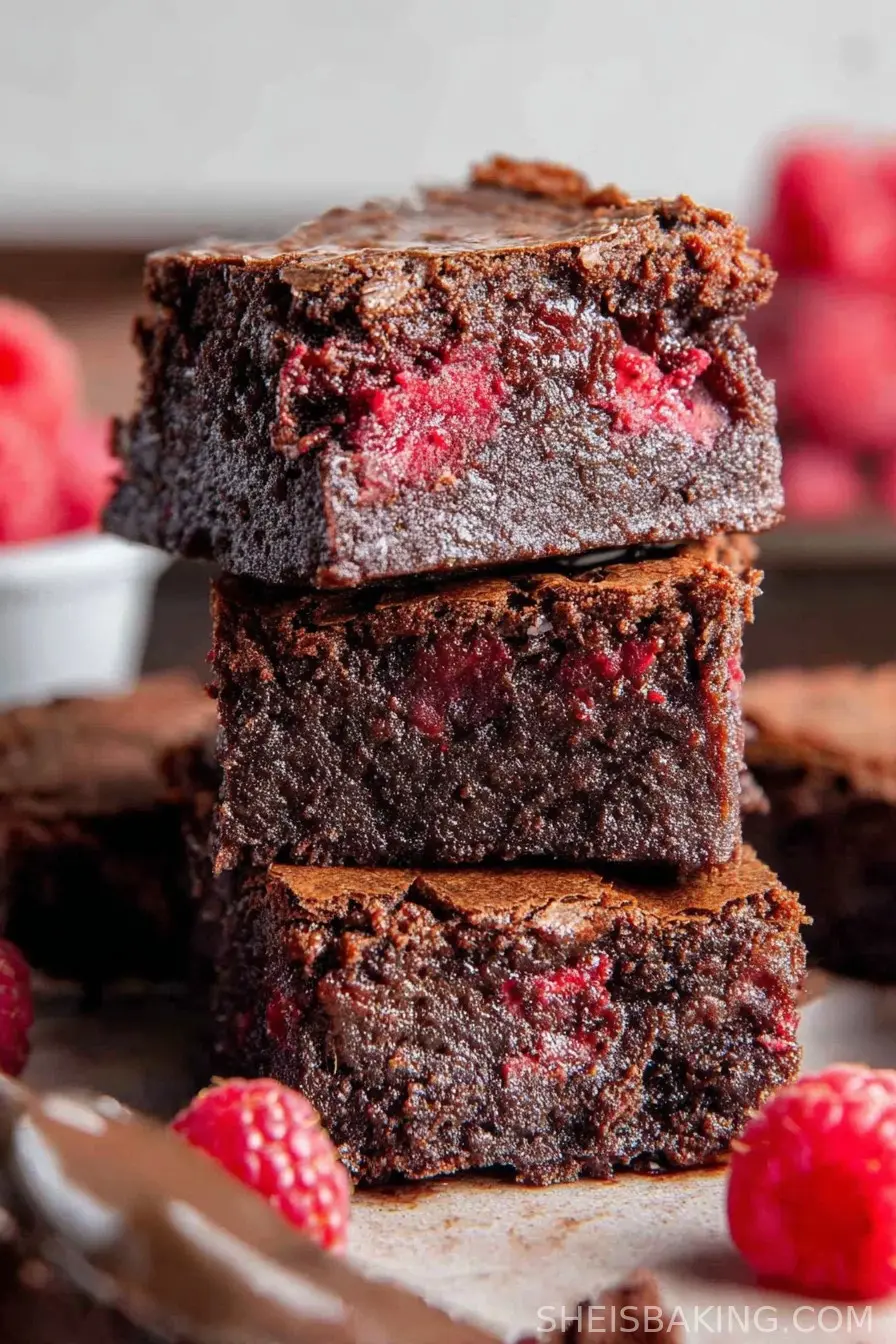 Thick Fudgy Chocolate Raspberry Brownies