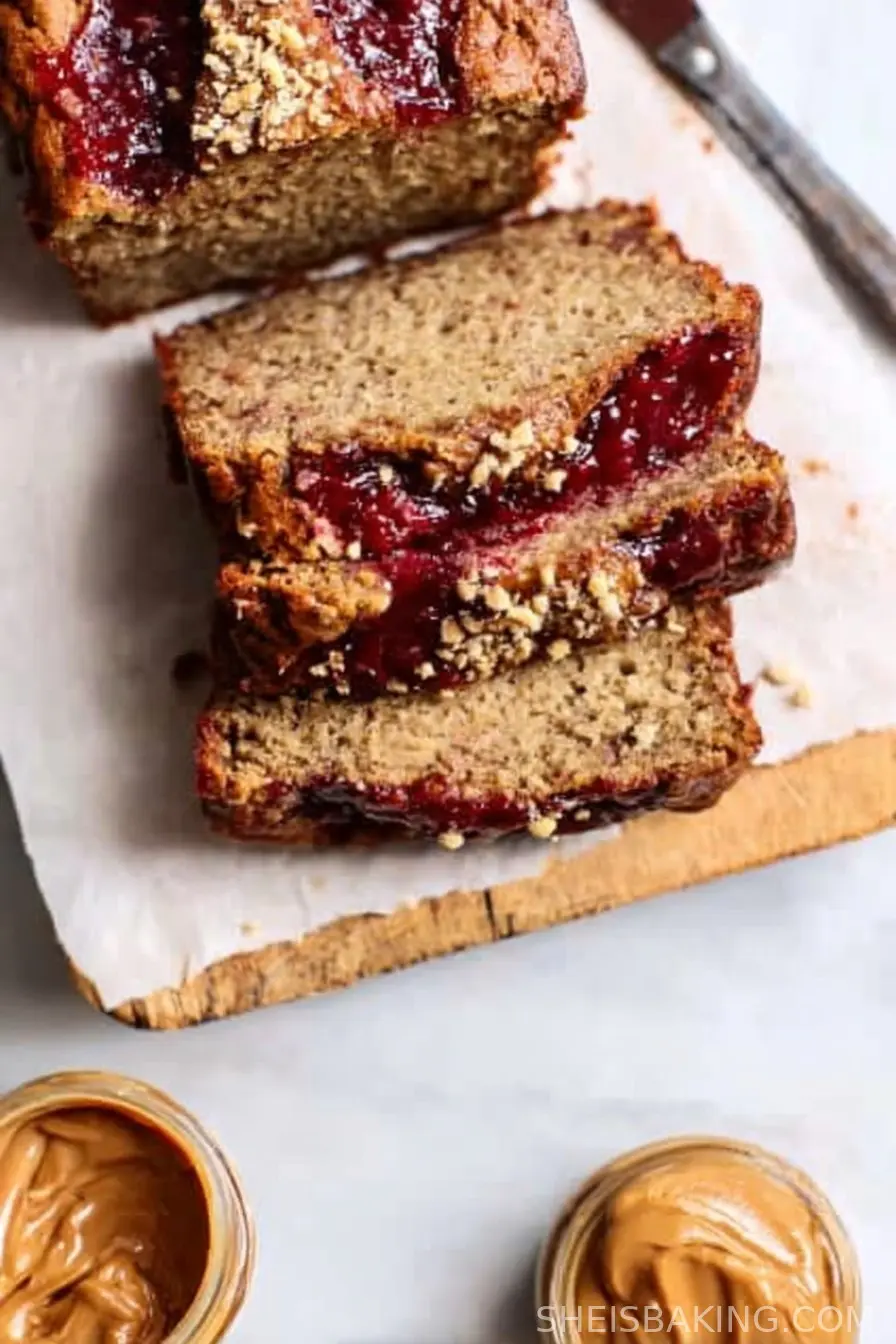 Healthy Peanut Butter and Jelly Banana Bread
